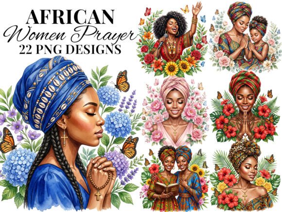 African Women Prayer PNG Bundle: Elevating Faith-Based Creativity with Cultural Elegance