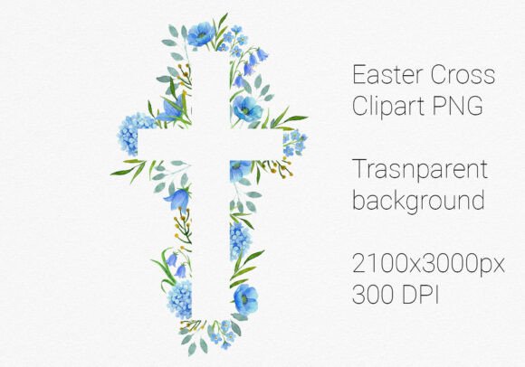Blue Floral Cross PNG: Elevating Faith-Based Designs with Watercolor Elegance
