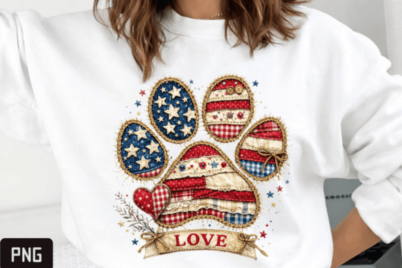Celebrating Independence with the 4th of July Patchwork USA Dog Paw PNG