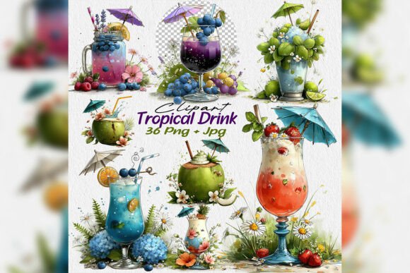 Elevating Summer Design with the Whimsical Tropical Drink Clipart Set