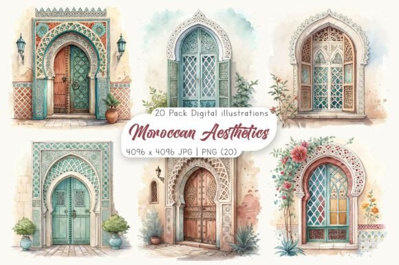 Enhancing Creative Projects with Watercolor Moroccan Aesthetics Clipart