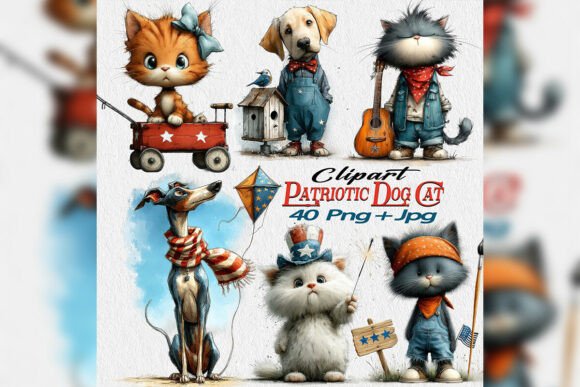 Enhancing Independence Day Designs with Patriotic Dog Cat 4th of July Clipart