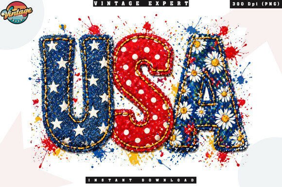Fourth of July USA Patchwork PNG Design