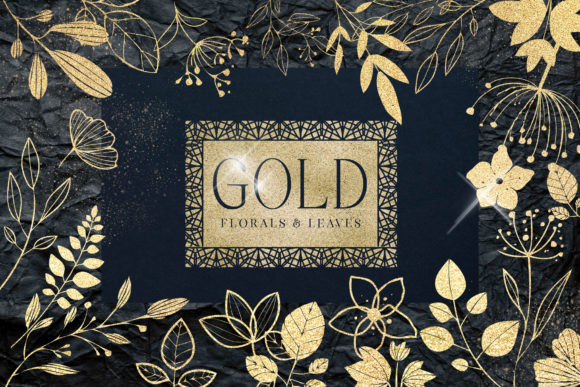 Gold Foil Textured Leaves Flowers PNG: Elevating Digital and Physical Design