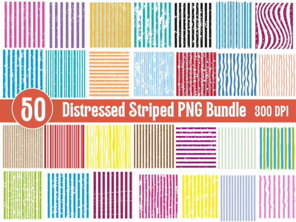 Hand-Drawn Distressed Striped PNG Bundle