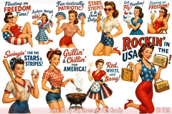 Retro 4th of July Housewife PNG Bundle