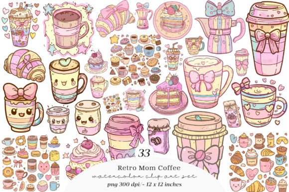 Retro Mom Coffee Png Clipart Bundle