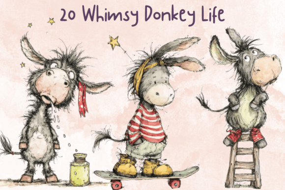 Storybook Whimsy Donkey Clipart Set