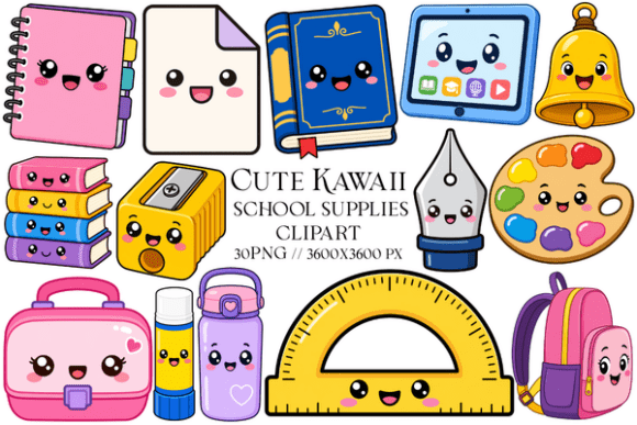 Transforming Educational Design with Cute Kawaii School Supplies Clipart