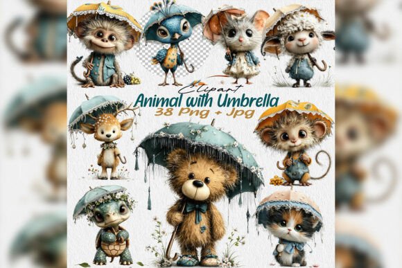 Umbrella Animal Clipart PNG Bundle Cute: A Practical Asset for Creative Projects