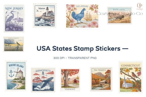 USA States Stamp Stickers Set 5: A Digital Resource for Creative Projects