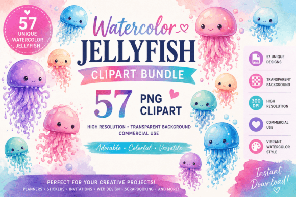 Watercolor Jellyfish Clipart: Elevating Digital and Paper Crafts