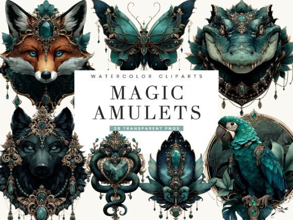 Watercolor Magic Amulets Clipart Bundle