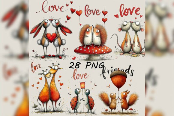 Whimsical Playful Love Animal Clipart: Elevating Creative Projects with Heartwarming Watercolor Designs