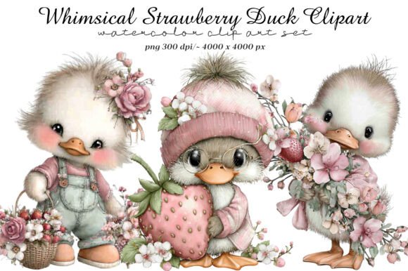 Whimsical Strawberry Duck Clipart: Elevating Your Creative Projects with High-Resolution Digital Art
